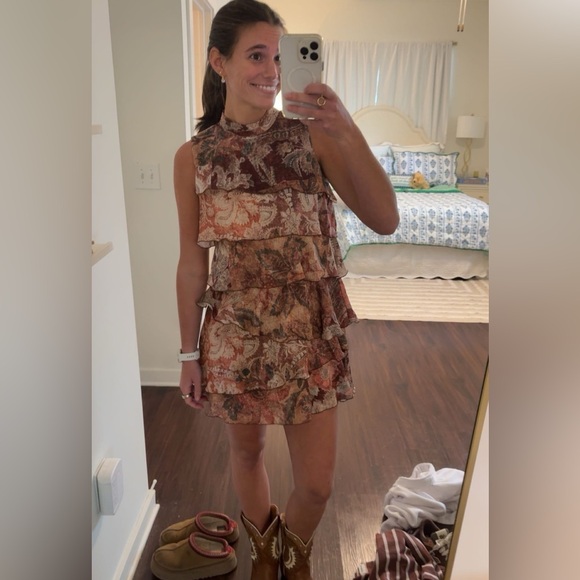 Zara Brown and Cream Patterned Mini Dress - Picture 3 of 3